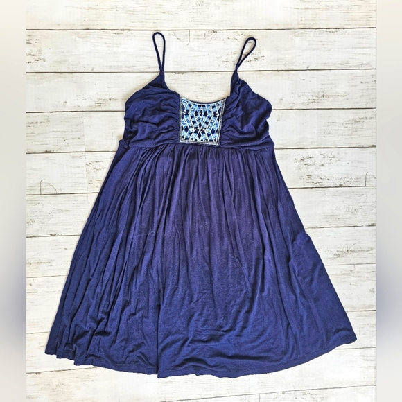 NEW rue21 Navy Blue White Pearl Beaded Summer Beach Dress Spagetti Straps Mini - Picture 2 of 7